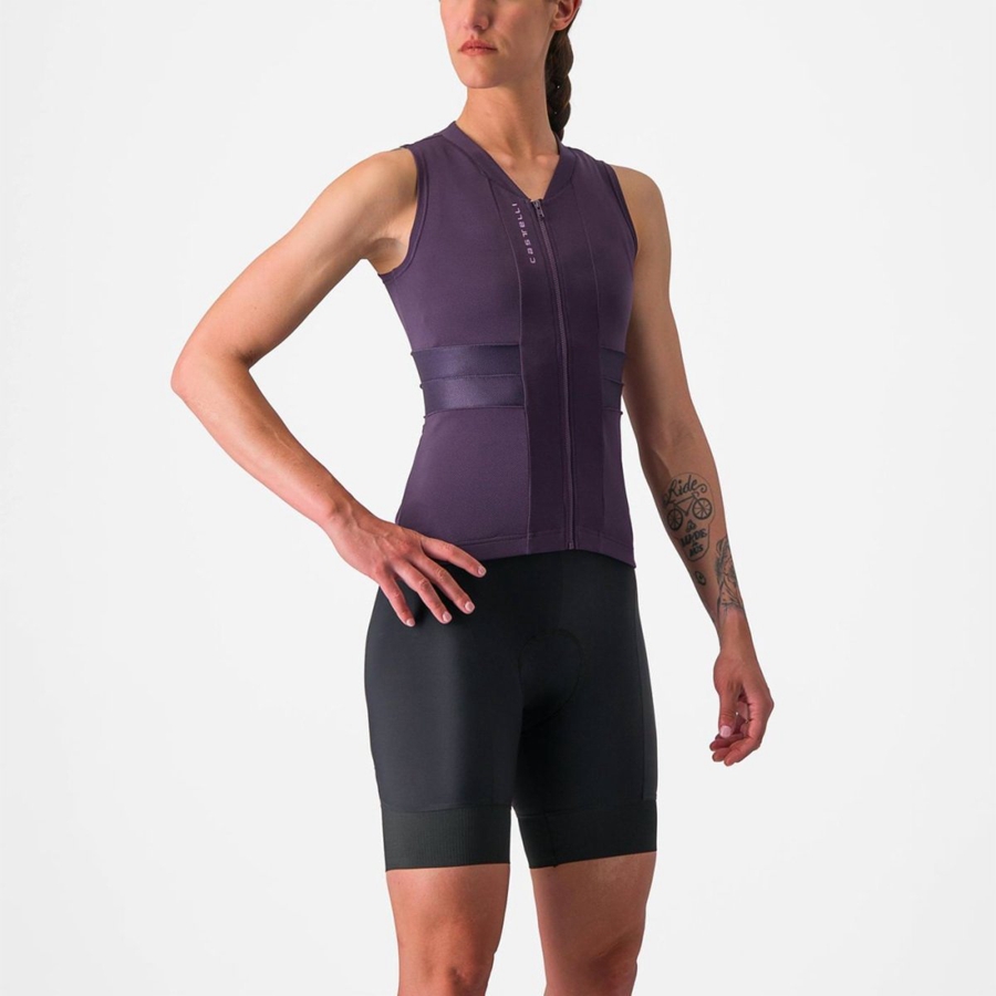 Castelli ANIMA 4 SLEEVELESS Φανελα γυναικεια μωβ ασπρα | OQCDBJ-671