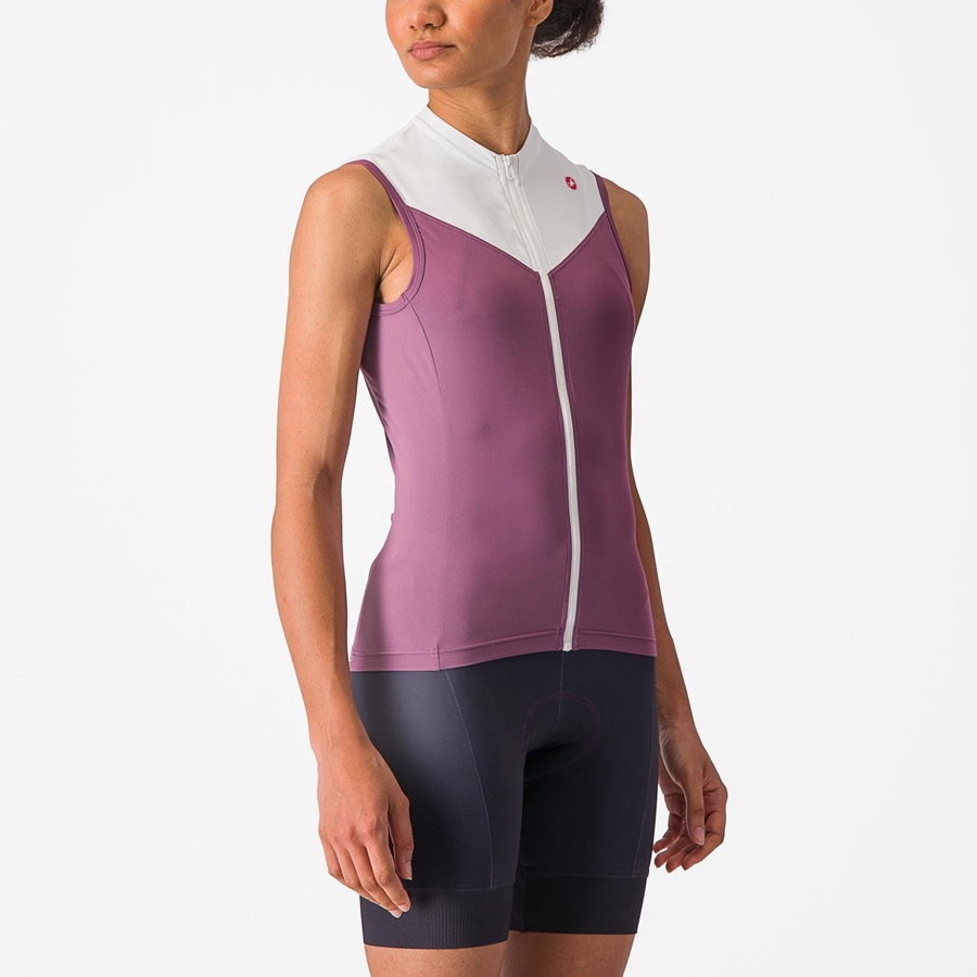 Castelli SOLARIS SLEEVELESS Φανελα γυναικεια βαθυ μωβ ασπρα | XABNHF-058