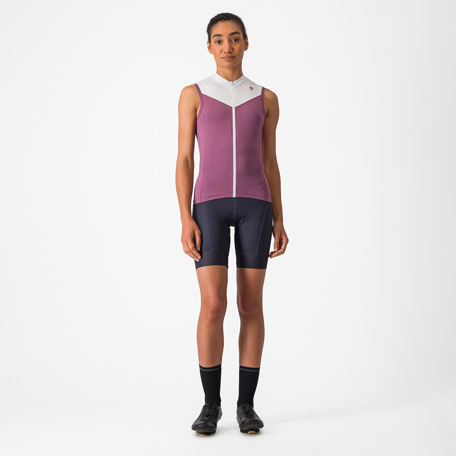 Castelli SOLARIS SLEEVELESS Φανελα γυναικεια βαθυ μωβ ασπρα | XABNHF-058